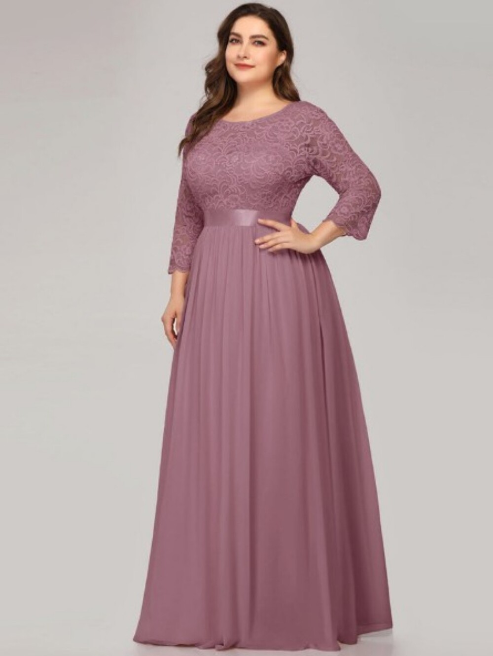 NWT - Ever Pretty Size 18 Orchid Floral Lace Bust Ruched Waist Floor Length